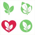 Green vector icon with heart shape and two leaves. Can be used for eco, vegan, herbal healthcare or nature care concept logo desig Royalty Free Stock Photo